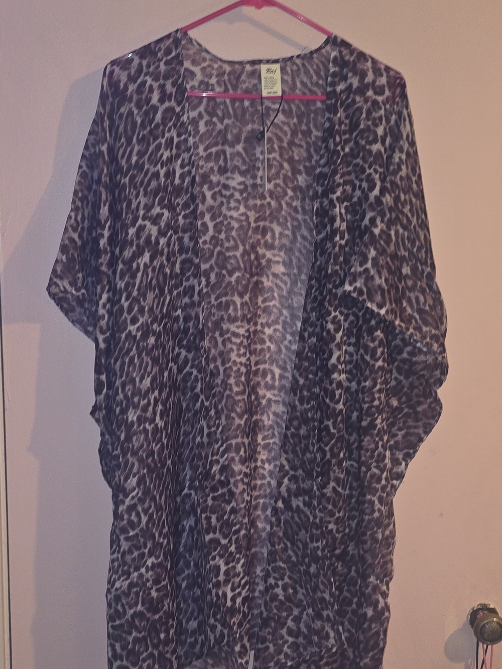 NWT Raj Purple/Black Animal Print Sheer Open Front Kimono One Size Fits Most